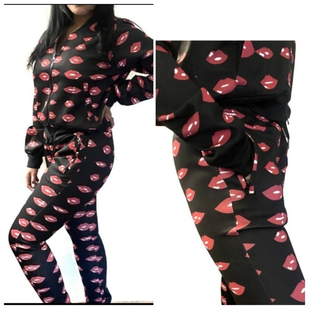 NWT Allover Lips print Jacket & Pant Set  S/M/L/XL